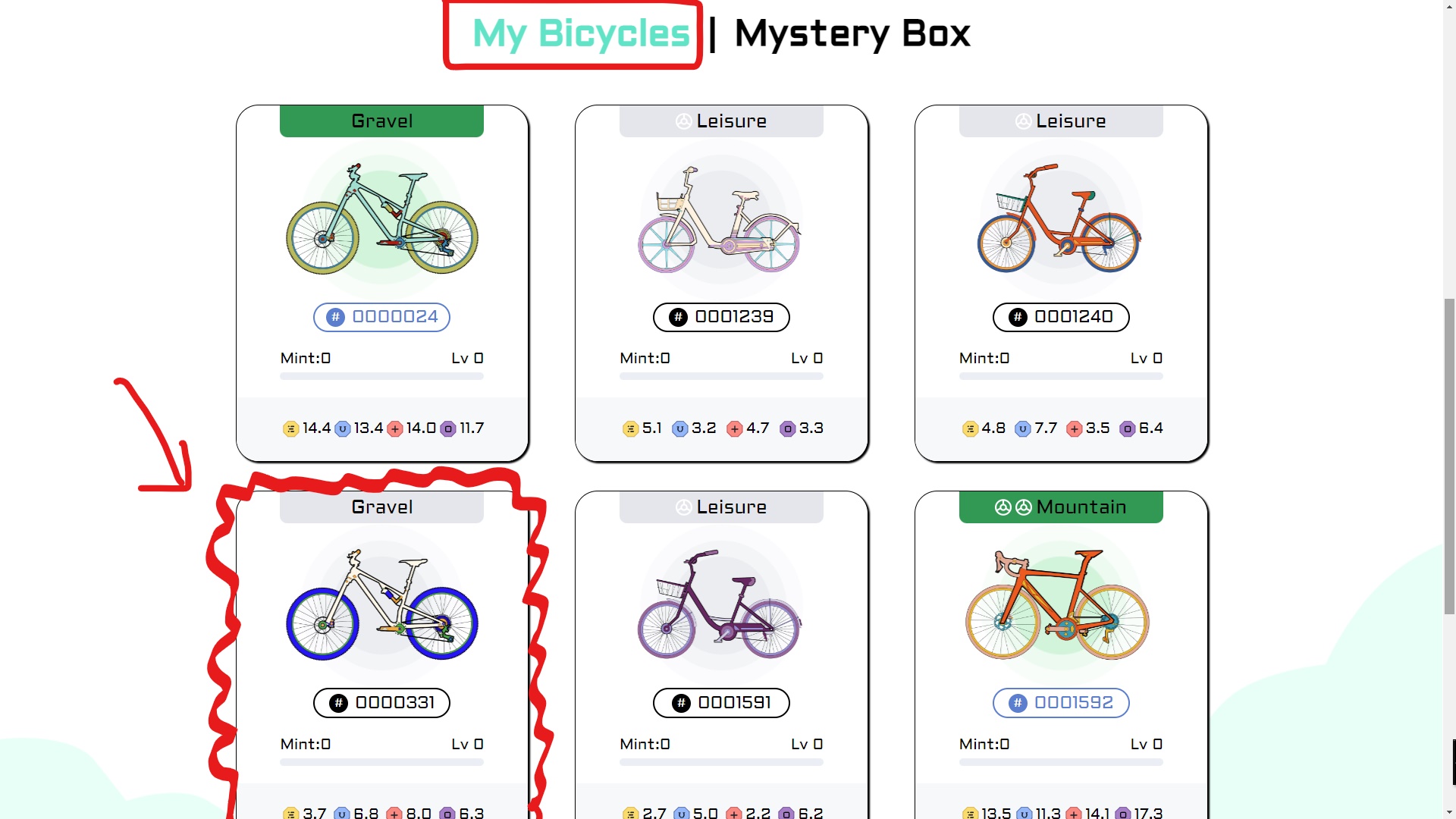 CYCGO 購入した自転車NFTが表示されている画面