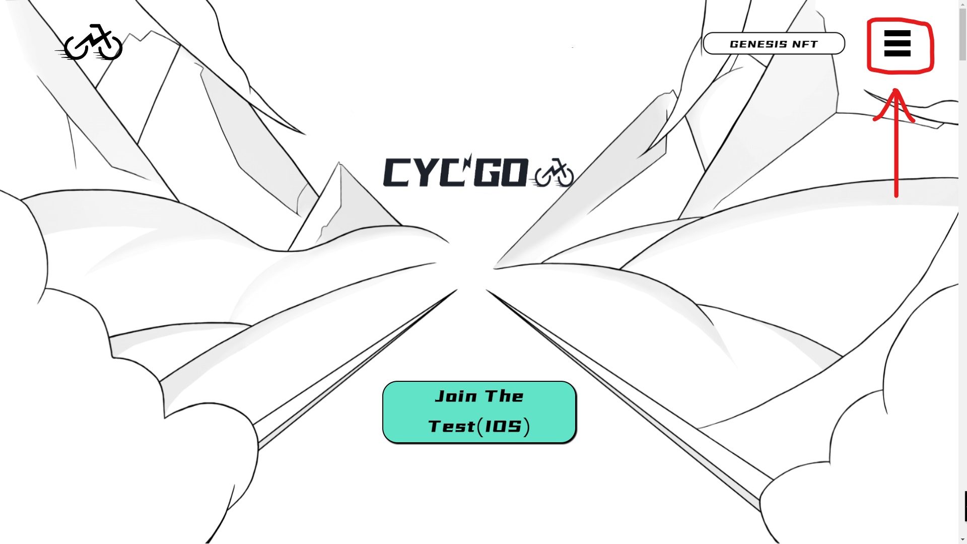 CYCGOのトップ画面で右上の三本線を選択する